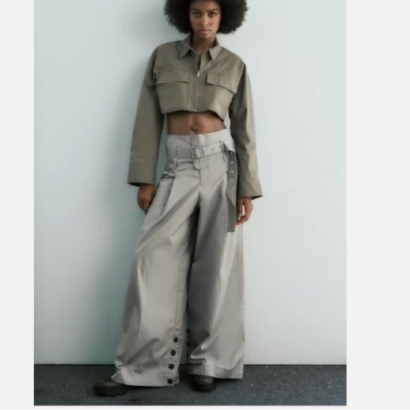 Zara Belted Full Length Wide Pants - Picture 1 of 7